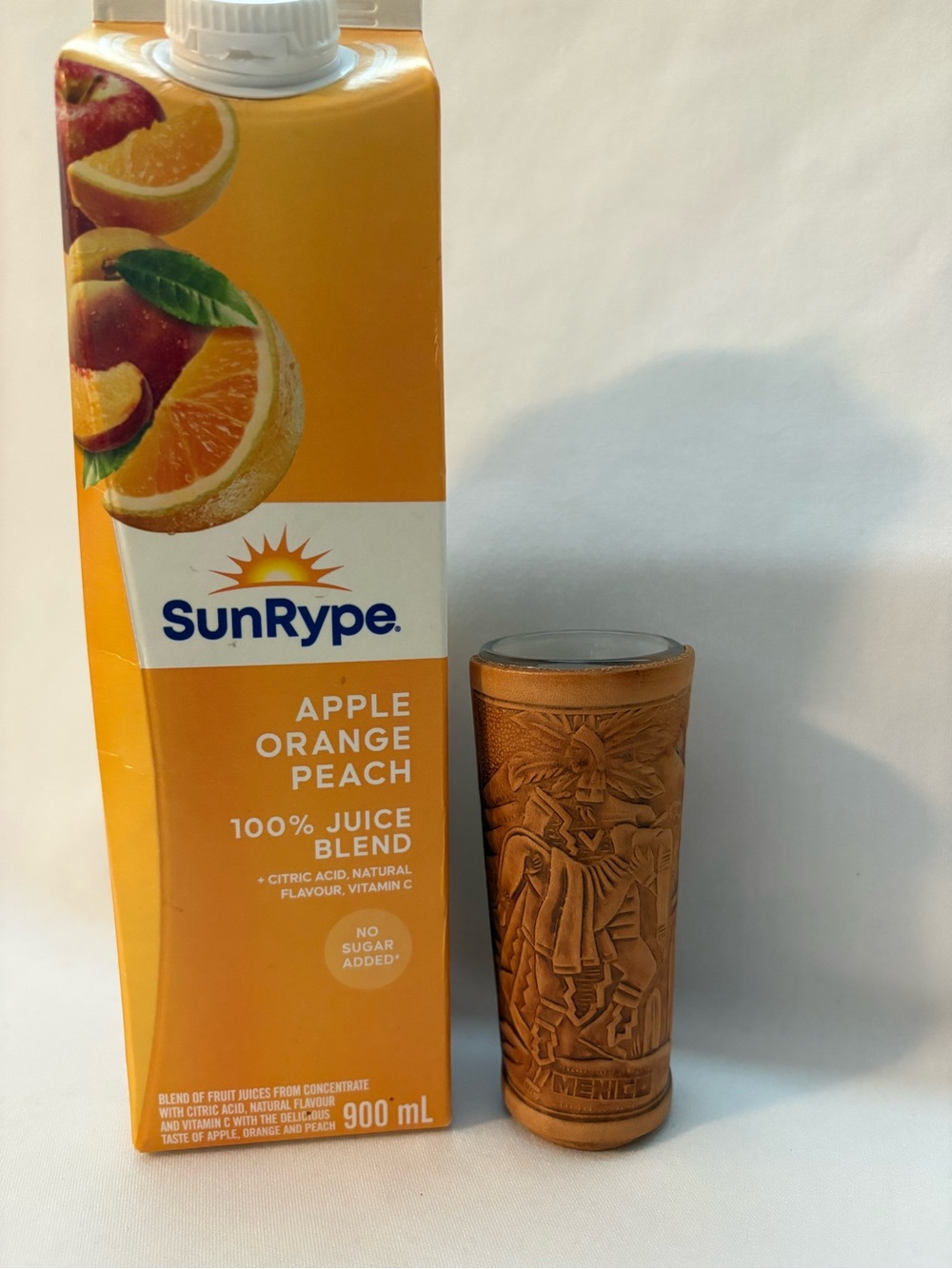 Hand tooled leather, Mexico tequila shot glass